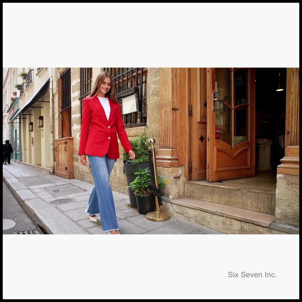 Long Sleeve Open Front Blazer with Pockets, Notch Lapel - Picture 6 of 7